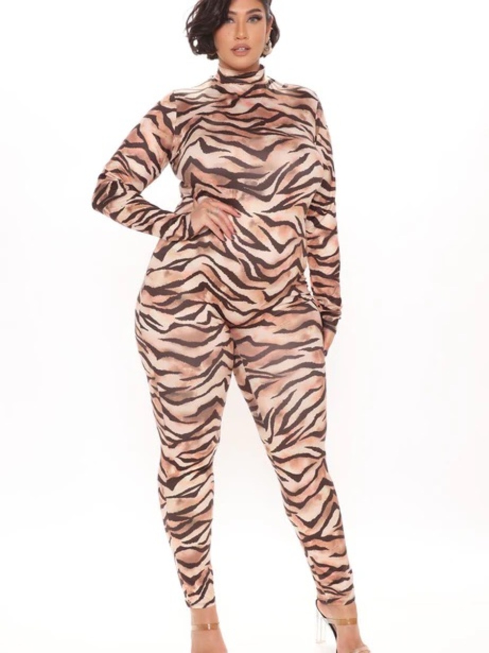 Fashion Nova feline jumpsuit Nude & Black Tiger-Print Jumpsuit NWT